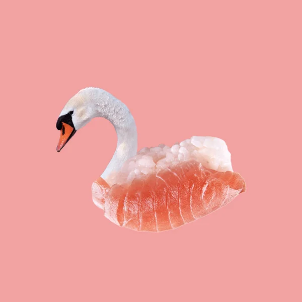 Collage Arte Contemporáneo Concepto Cisne Con Cuerpo Sushi —  Fotos de Stock