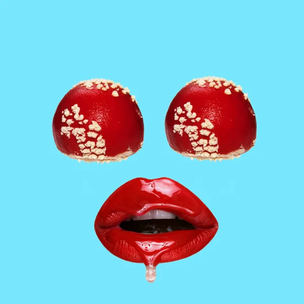 Amanitas キノコ目と赤い唇 — ストック写真