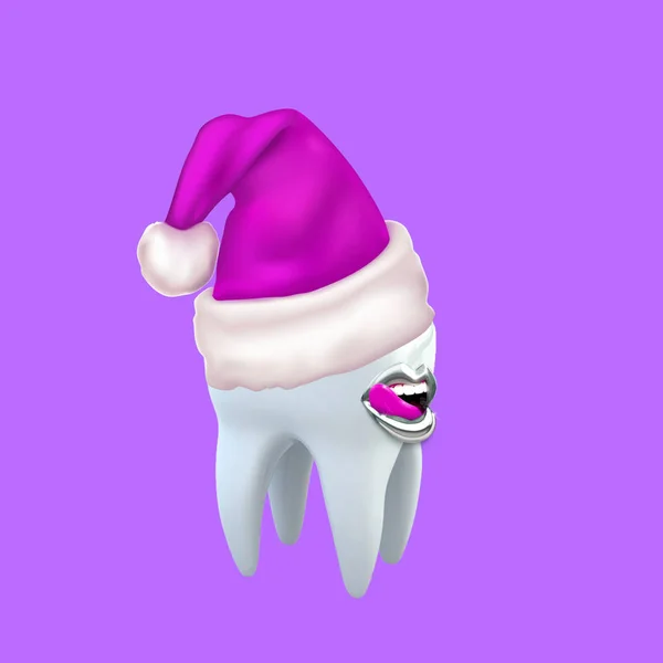 Gigi Dengan Mulut Dan Topi Natal — Stok Foto