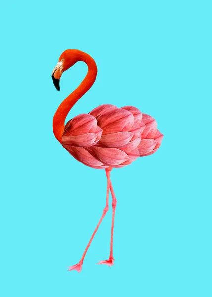 Kolase Seni Kontemporer Konsep Flamingo Dengan Bunga Sebagai Tubuh — Stok Foto