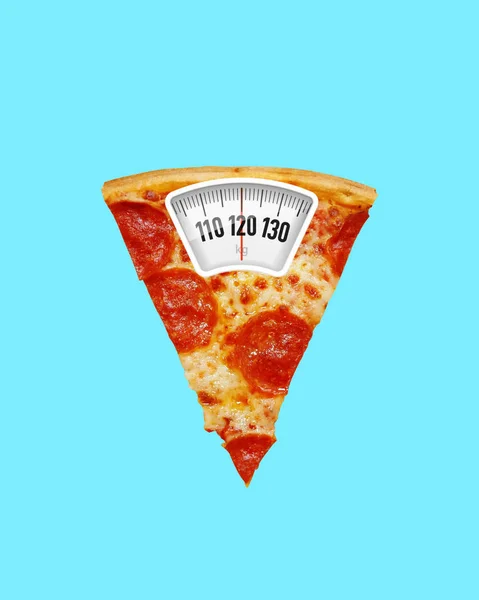 Contemporary Art Collage Concept Pizza Weight Scale — Stock Photo, Image
