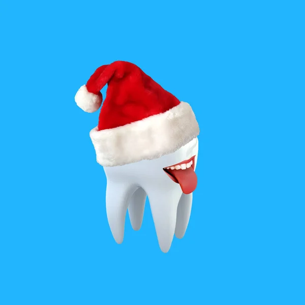Gigi Dengan Mulut Dan Topi Natal — Stok Foto