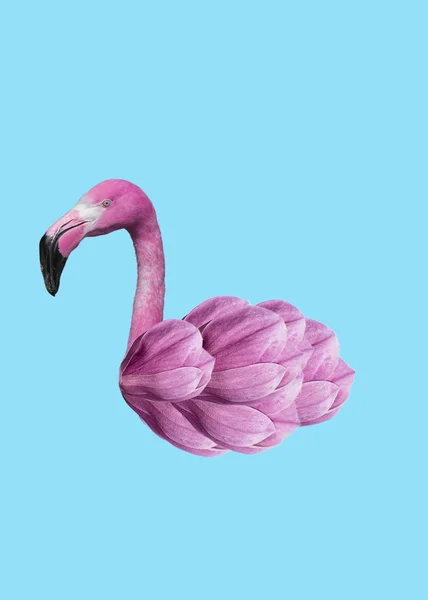 Colagem Arte Contemporânea Conceito Flamingo Com Flores Como Corpo — Fotografia de Stock