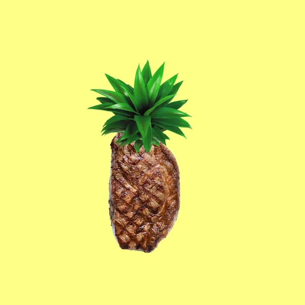 Collage Art Contemporain Concept Steak Ananas — Photo