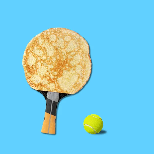 Contemporary Art Collage Concept Pancake Tennis Racket Stock Picture