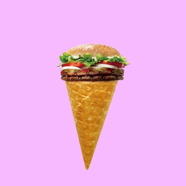 Contemporary Art Collage Hamburger Ice Cream — Stock Photo, Image