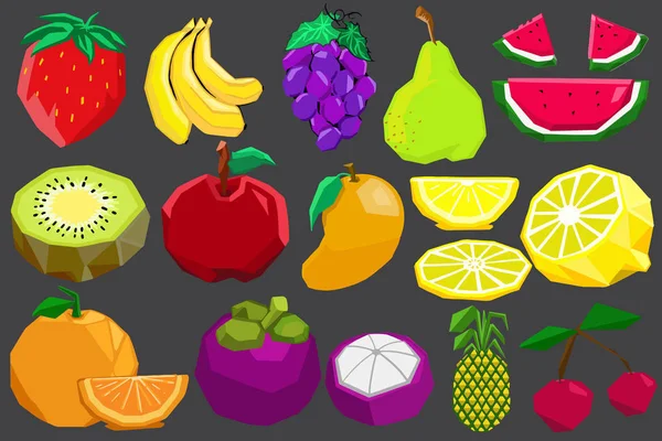 Mezcla Frutas Vector Gráfico Estilo Polígono — Vector de stock