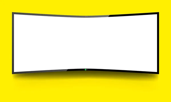 Monitor Curvado Colgado Pared Monitor Con Sombra Deslumbramiento Sobre Fondo — Vector de stock