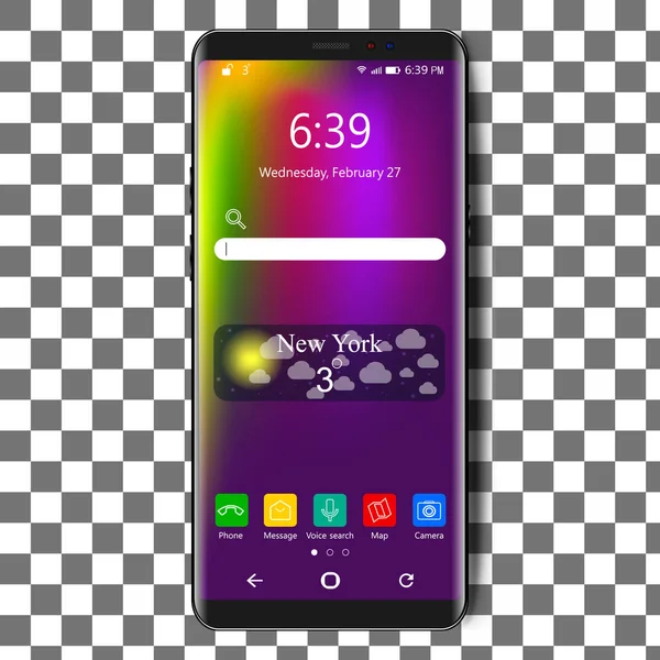 Black Smartphone Dengan Bayangan Ponsel Terisolasi Gambar Vektor Realistis - Stok Vektor