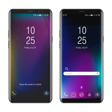 Siyah akıllı telefon, cep telefonu izole, gerçekçi vektör illüstrasyon