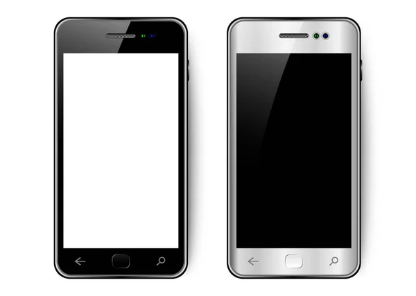 Gölge ve parlama ile siyah ve beyaz akıllı telefon, boş ekranlı cep telefonu, vektör illüstrasyon