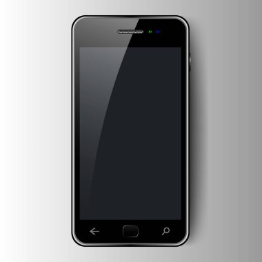 İzole arka planda ekranda parlama ile siyah akıllı telefon. Telefonun düzeni . Yalıtılmış Vektör Çizimi