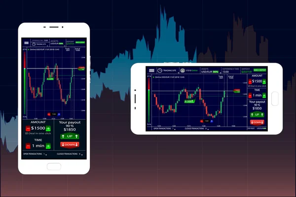 Grafiklerin arka planda Hud elemanları ile modern siyah telefon, borsa elemanları