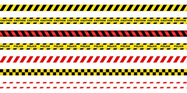 Kurdeleyi kırmızı-beyaz, kırmızı-siyah, sarı-siyah sorunsuz yasaklama. Dikkat satırı bantları, vektör çizimi 