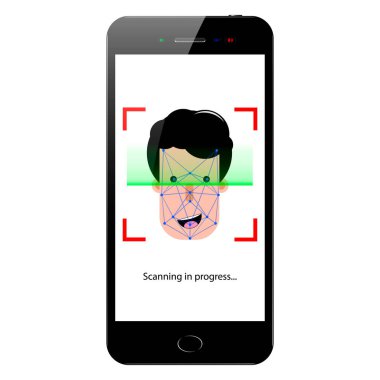 Cep telefonu, yüz taramayı, yüz kimliği, vektör çizimi kullanarak yüz tanıma