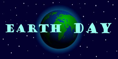 Mutlu Dünya Günü, Dünya uzayda yıldızlarla, vektör illüstrasyon