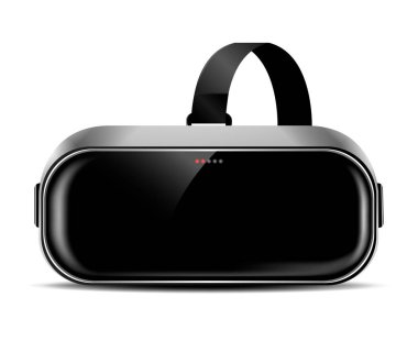 İzole arka planda gölge ile VR kask veya sanal gerçeklik gözlük, ön görünüm, gerçekçi vektör illüstrasyon