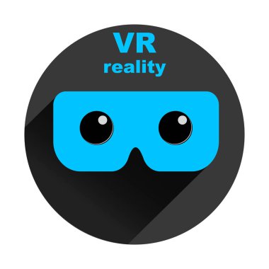 Gölge ile daire VR simgesi, sanal gerçeklik logosu, düz mavi VR gözlük, vektör illüstrasyon