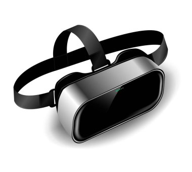 VR kask ya da sanal gerçeklik gözlük içinde izole arka plan üzerinde gölge ile izometri, yan görünüm, gerçekçi vektör illüstrasyon