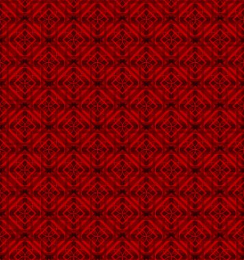 Kırmızı bir arka plan üzerinde dekoratif süs ile renkli soyut geometrik şekiller Dikişsiz desen