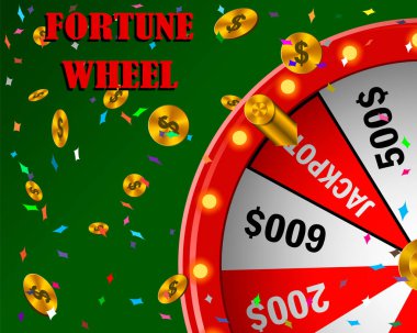 Yeşil arka plan üzerinde tekerlek servet kırmızı, 3 d rulet, gerçekçi vektör illüstrasyon