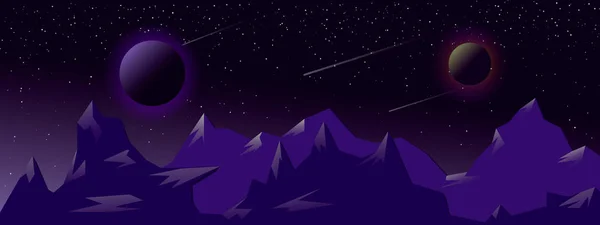 Przestrzeń Krajobraz Nocnym Niebie Gwiazd Planet Gór Wektor Ilustracji — Wektor stockowy