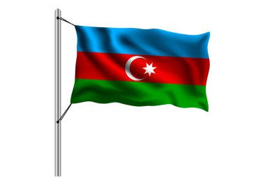 İzole arka planda bayrak direğine Azerbaycan bayrağı sallamak, Azerbaycan bayrağı, vektör illüstrasyonu