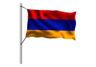 İzole arka planda bayrak direğine Ermenistan bayrağı sallamak, Ermenistan bayrağı, vektör illüstrasyon