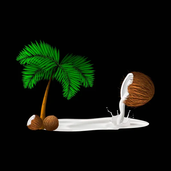 Les Palmiers Les Noix Coco Sur Fond Noir Versant Noix — Image vectorielle