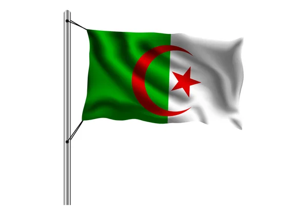 Vinka Algerier Flagga Flaggstång Isolerad Bakgrund Flagga Algeriet Vektor Illustration — Stock vektor