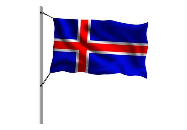 Zwaaiende Ijsland Vlag Vlaggenmast Geïsoleerde Achtergrond Vlag Van Ijsland Vector — Stockvector