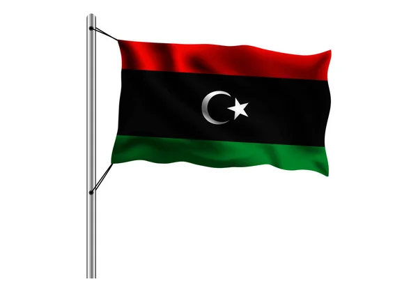 Viftande Libyen Flagga Flaggstång Isolerad Bakgrund Flagga Libyen Vektor Illustration — Stock vektor