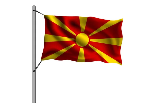 在隔离背景的旗杆上挥舞马其顿国旗 马其顿国旗 矢量插图 — 图库矢量图片