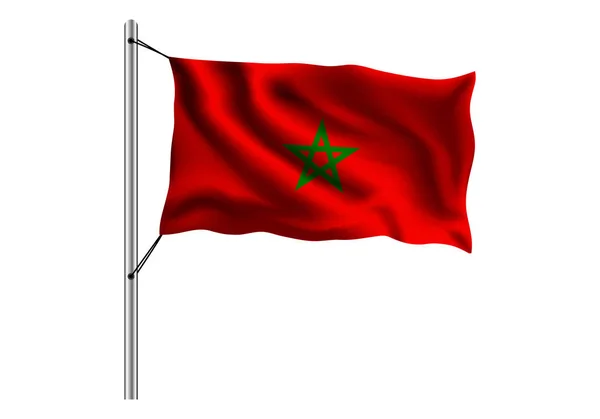 Waving Morocco Flag Flagpole Isolated Background Flag Morocco Vector Illustration — Stock Vector