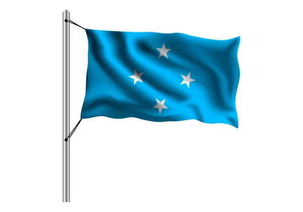 Waving Mikronezja Flaga Maszt Białym Tle Flaga Mikronezji Wektor Ilustracji — Wektor stockowy