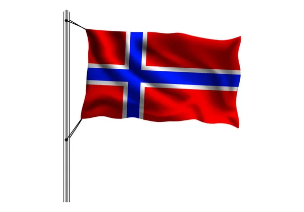 Drapeau Norvège Sur Mât Drapeau Sur Fond Isolé Drapeau Norvège — Image vectorielle