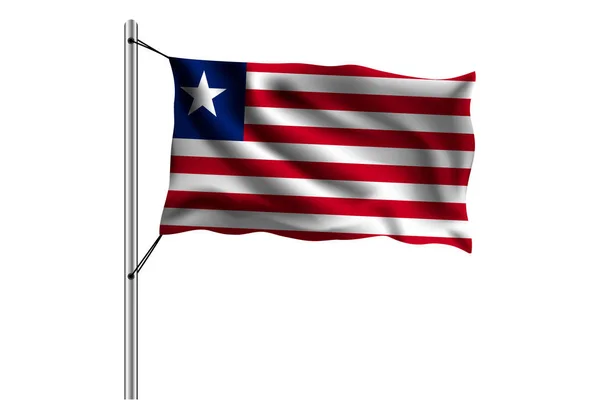 孤立した背景の旗柱にリベリアの旗を振る リベリアの旗 ベクトルイラスト — ストックベクタ