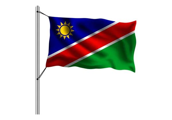 Размахивание Флагом Намибии Флагштоке Изолированном Фоне Флаг Намибии Векторная Иллюстрация — стоковый вектор