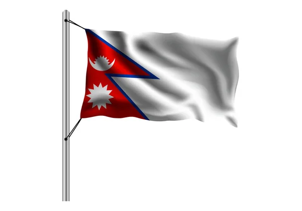 Waving Nepal Flag Flagpole Isolated Background Flag Nepal Vector Illustration — Stock Vector