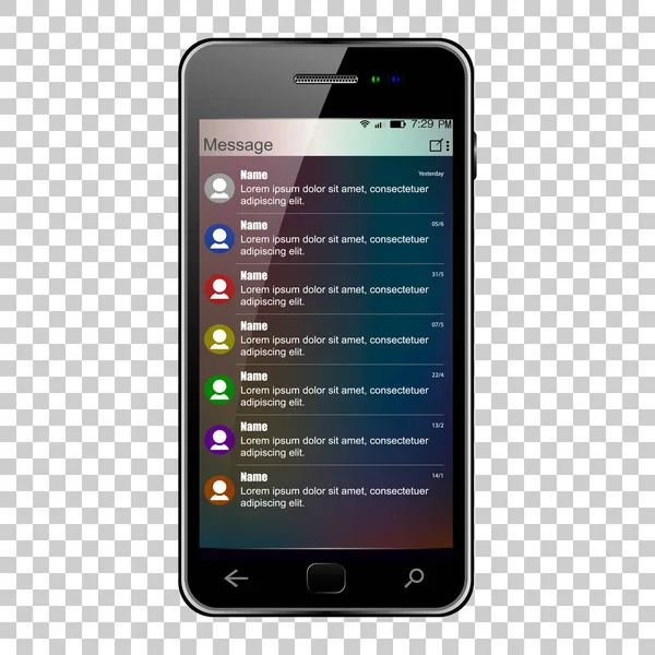 Besked Skabelon Skærmen Smartphone Besked Interface Sort Smartphone Med Blænding - Stock-foto