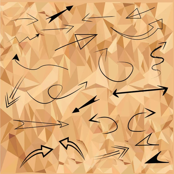 Set Arrows Crumpled Paper Background — Stock Vector