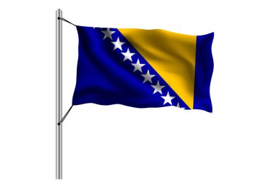 Izole arka planda bayrak direğine Bosna-Hersek bayrağı sallamak, Bosna-Hersek bayrağı, vektör illüstrasyon