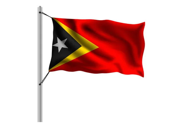 Размахивание Флагом Восточного Тимора Флагштоке Изолированном Фоне Флаг Восточного Тимора — стоковый вектор