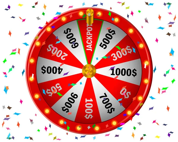 Wheel Fortune Red White Background Roulette Realistic Vector Illustration — Stock Vector