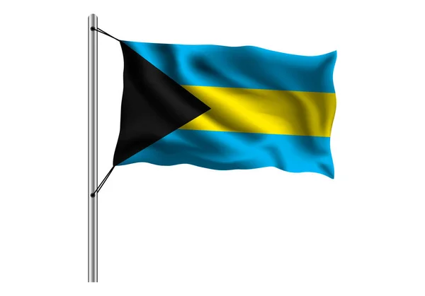 Размахивание Флагом Багамских Островов Флагштоке Изолированном Фоне Флаг Багамских Островов — стоковый вектор