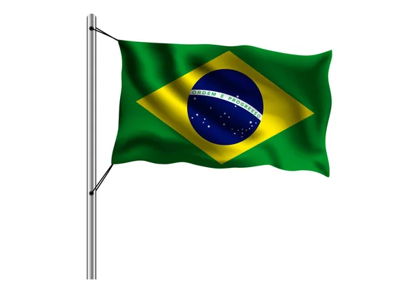 Zwaaiende Brazilië Vlag Vlaggenmast Geïsoleerde Achtergrond Vlag Van Brazilië Vector — Stockvector