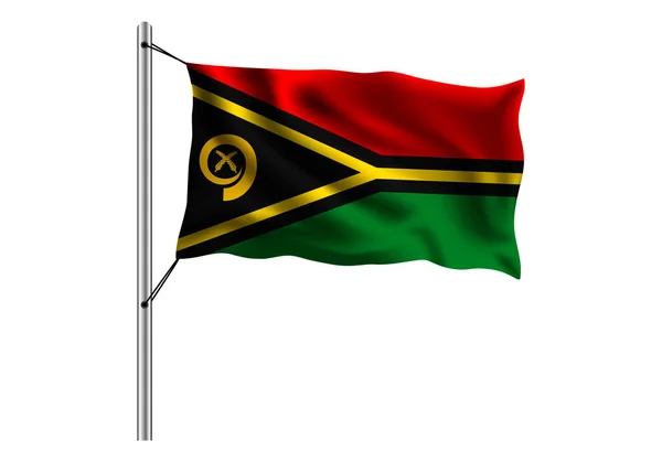 Waving Vanuatu Flag Flagpole Isolated Background Flag Vanuatu Vector Illustration — Stock Vector