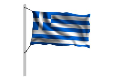 Izole arka planda bayrak direğine Yunanistan bayrağı sallamak, Yunanistan bayrağı, vektör illüstrasyon