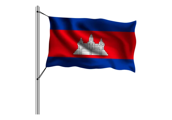 Viftande Kambodja Flagga Flaggstång Isolerad Bakgrund Flagga Kambodja Vektor Illustration — Stock vektor