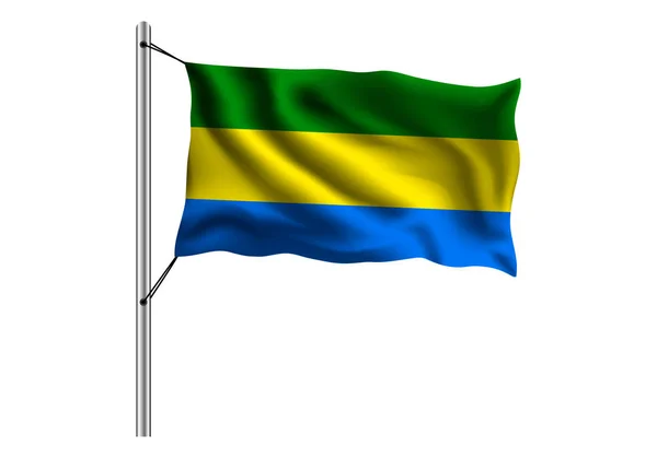 Sventolando Bandiera Del Gabon Pennone Sfondo Isolato Bandiera Del Gabon — Vettoriale Stock